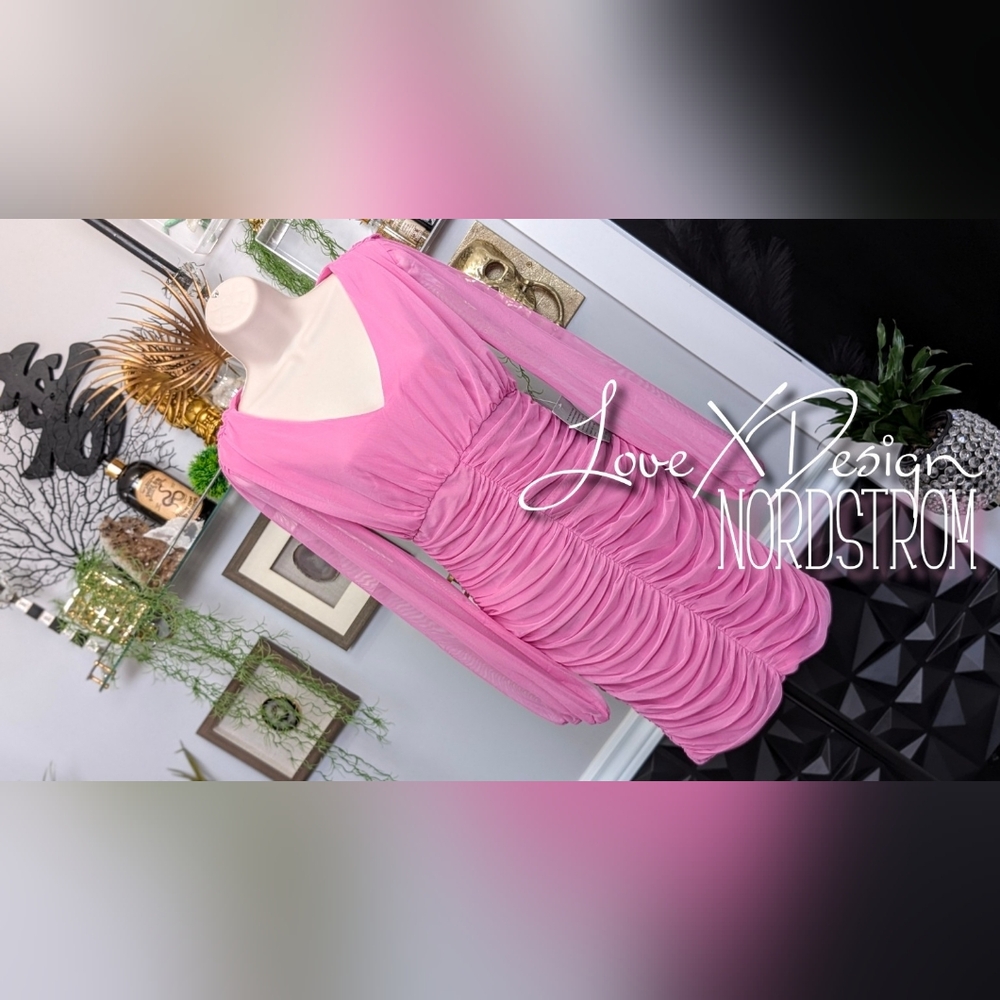 Love X Design Barbie Pink Rouched Sheer Sleeve Dress SM NWT